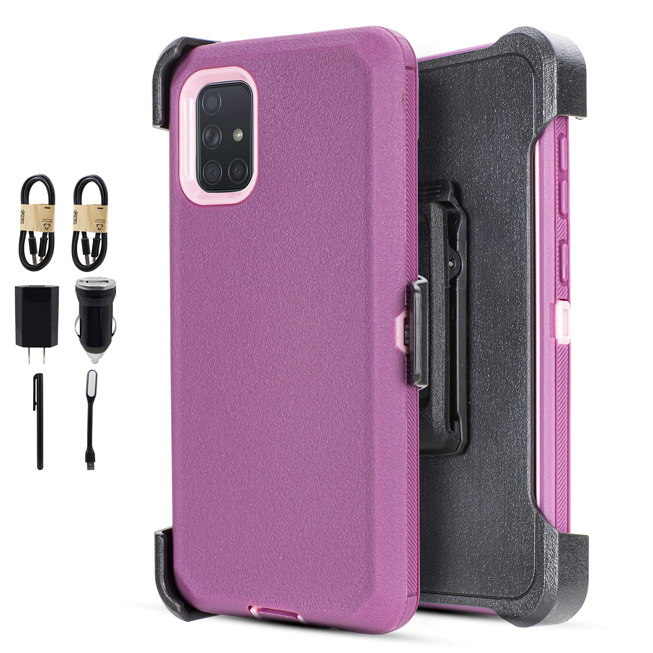 6goodeals Galaxy A71 Case, Holster with Belt Clip Heavy Duty Protective Case [Does Not Fit A71 5G Version] (Accessory Bundle) for Samsung Galaxy A71 (Purple)