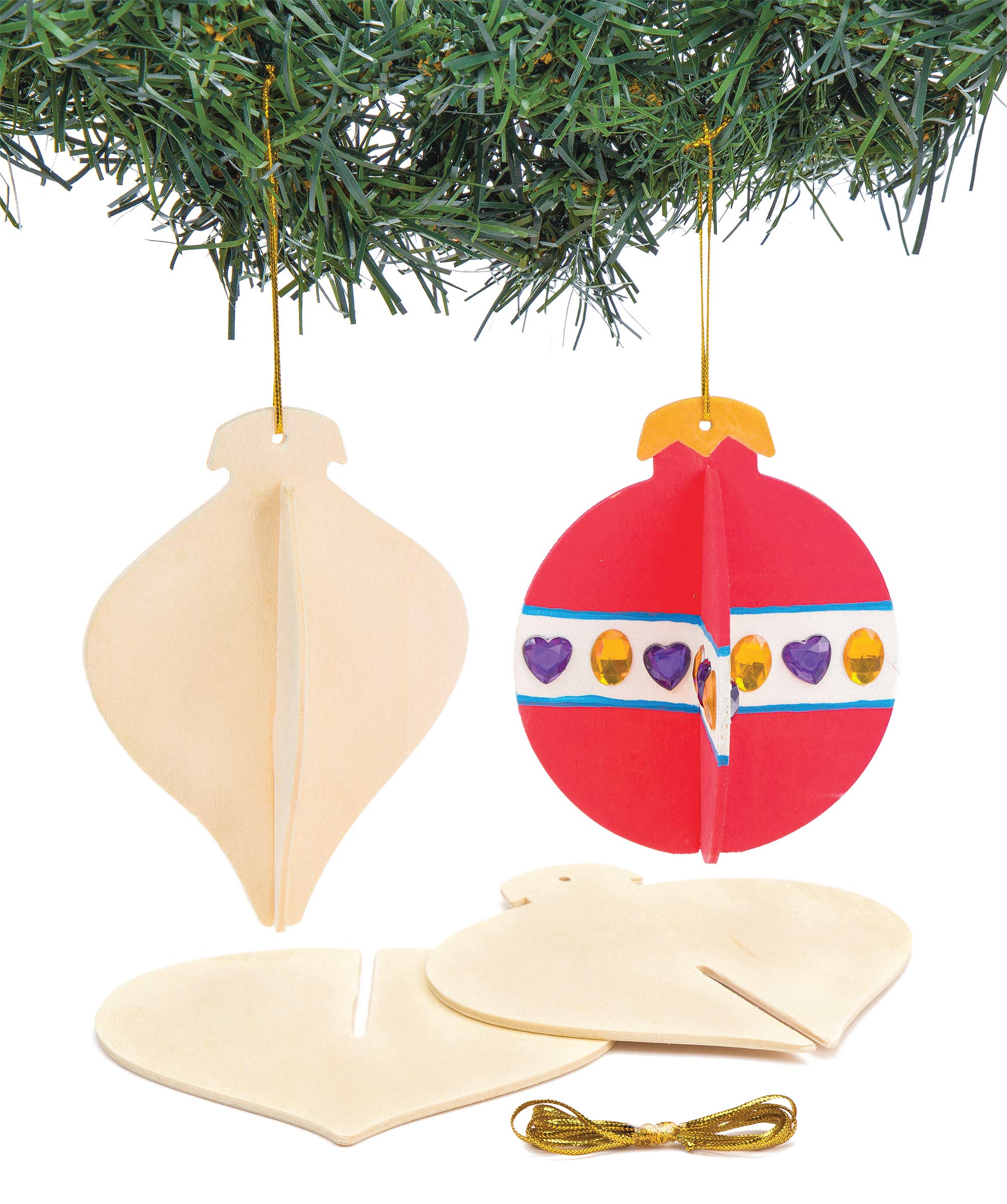 Baker Ross AV605 Wooden 3D Baubles - Pack of 6, Perfect for Children to Design and Decorate, Ideal for School, Home Crafting and Craft Groups