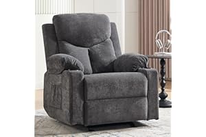 Sftaiyou Manual Rocker Recliner Chair for Adults with Vibration Massage,Glider Rocking Recliner Chairs for Living Room Bedroom Overstuffed Soft Reclining Sofa Chair with Pockets (Dark Grey)