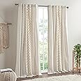 Ink+Ivy Boho Curtains for Bedroom Single Panel Window Curtains for Living Room, 100% Cotton Tufted Chenille Stripe Modern Farmhouse Curtains Light Filtering Drapes for Bedroom, 50" x 95", Ivory