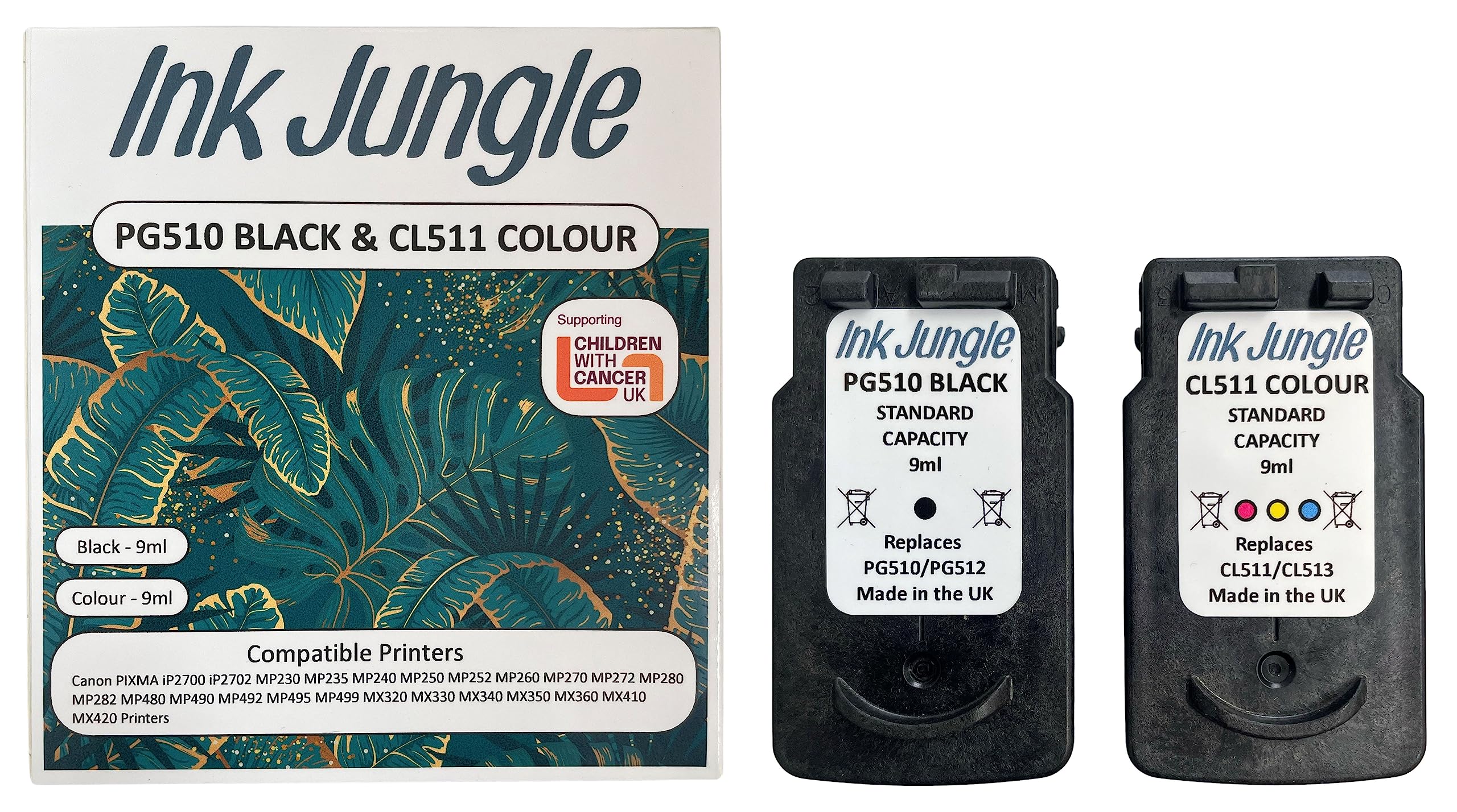 Ink Jungle PG-510 Black & CL-511 Colour Remanufactured Ink Cartridge For Canon PIXMA MP495 Inkjet Printers