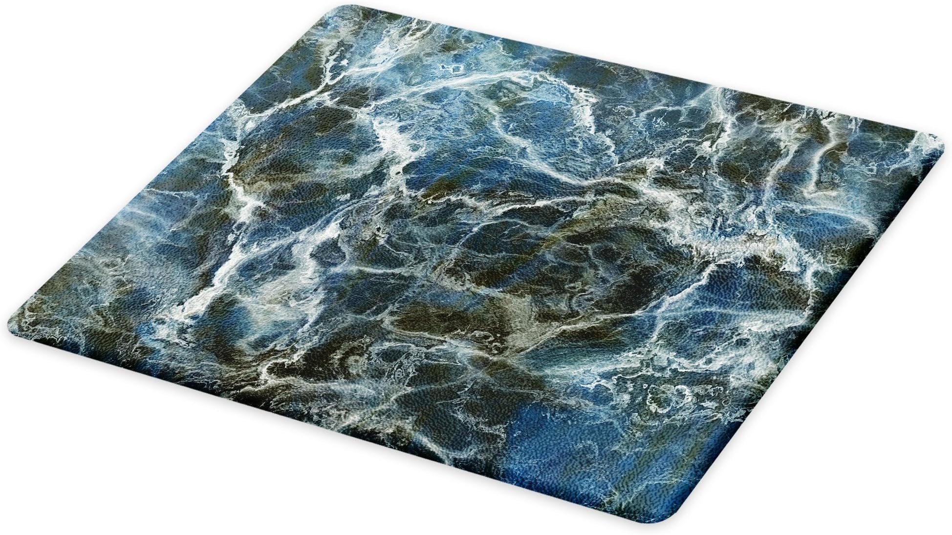 Lunarable Marble Print Cutting Board, Surface Motif with Large Formless Crack Lines and Granite Rock Abstract, Decorative Tempered Glass Cutting and Serving Board, Large Size, Blue Grey