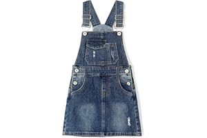 KIDSCOOL SPACE Girls Denim Skirts,Baby Little Big Girls Ripped Soft Stretchy Jeans Overall Dress