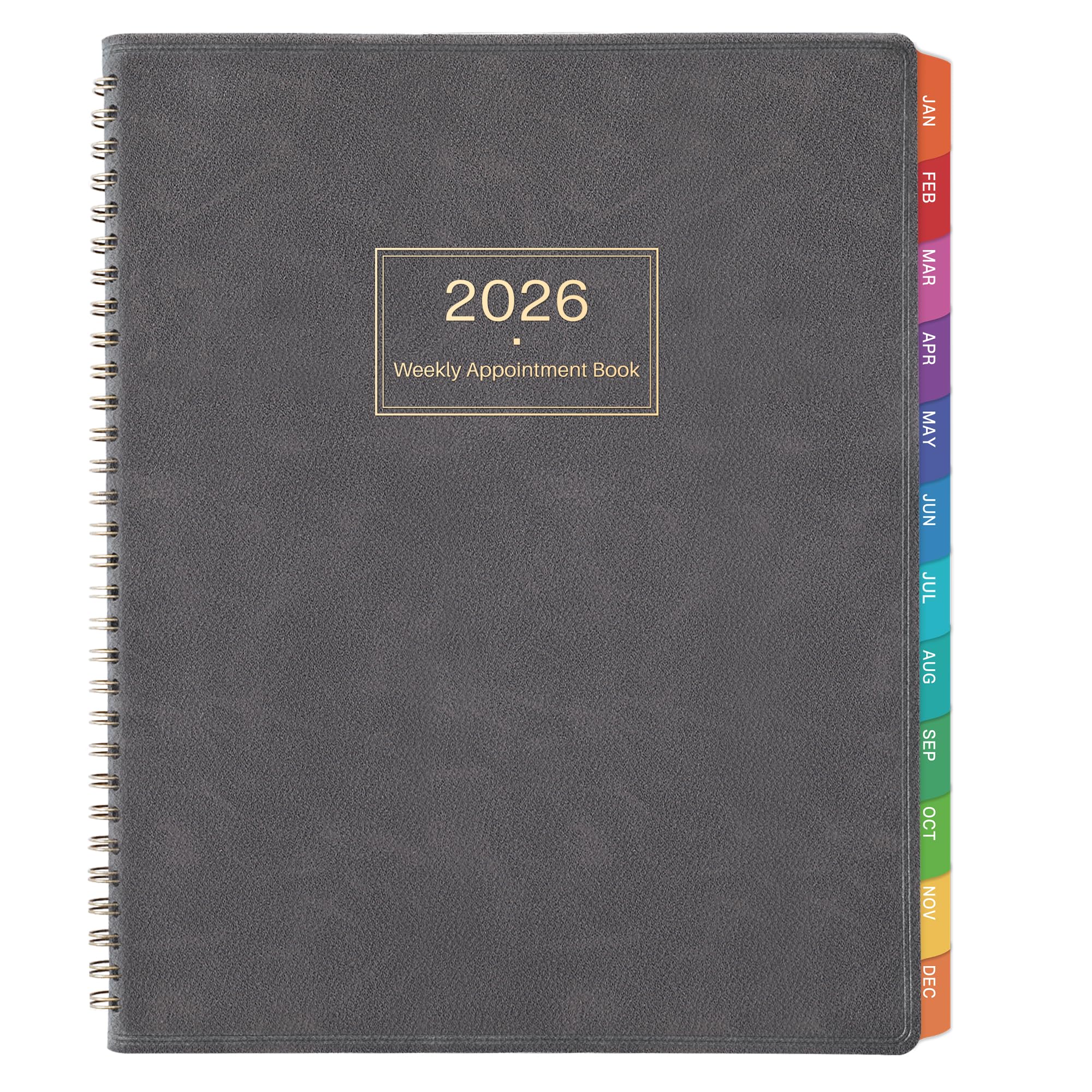 Photo 1 of 2026 Appointment Book & Planner - 2026 Daily Hourly Planner, JAN 2026 - DEC 2026, 9" x 11", 2026 Planners, 2026 Weekly Appointment Book with 15-Minute Interval, To Do List, Colorful Tabs, Leather Cover - Grey