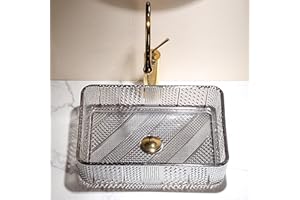 Black Glass Bathroom Vessel Sink Rectangle Diamond Crystal Bathroom Vanity Wash Sink Above Counter 18X13X4.7 Inch KDKSC