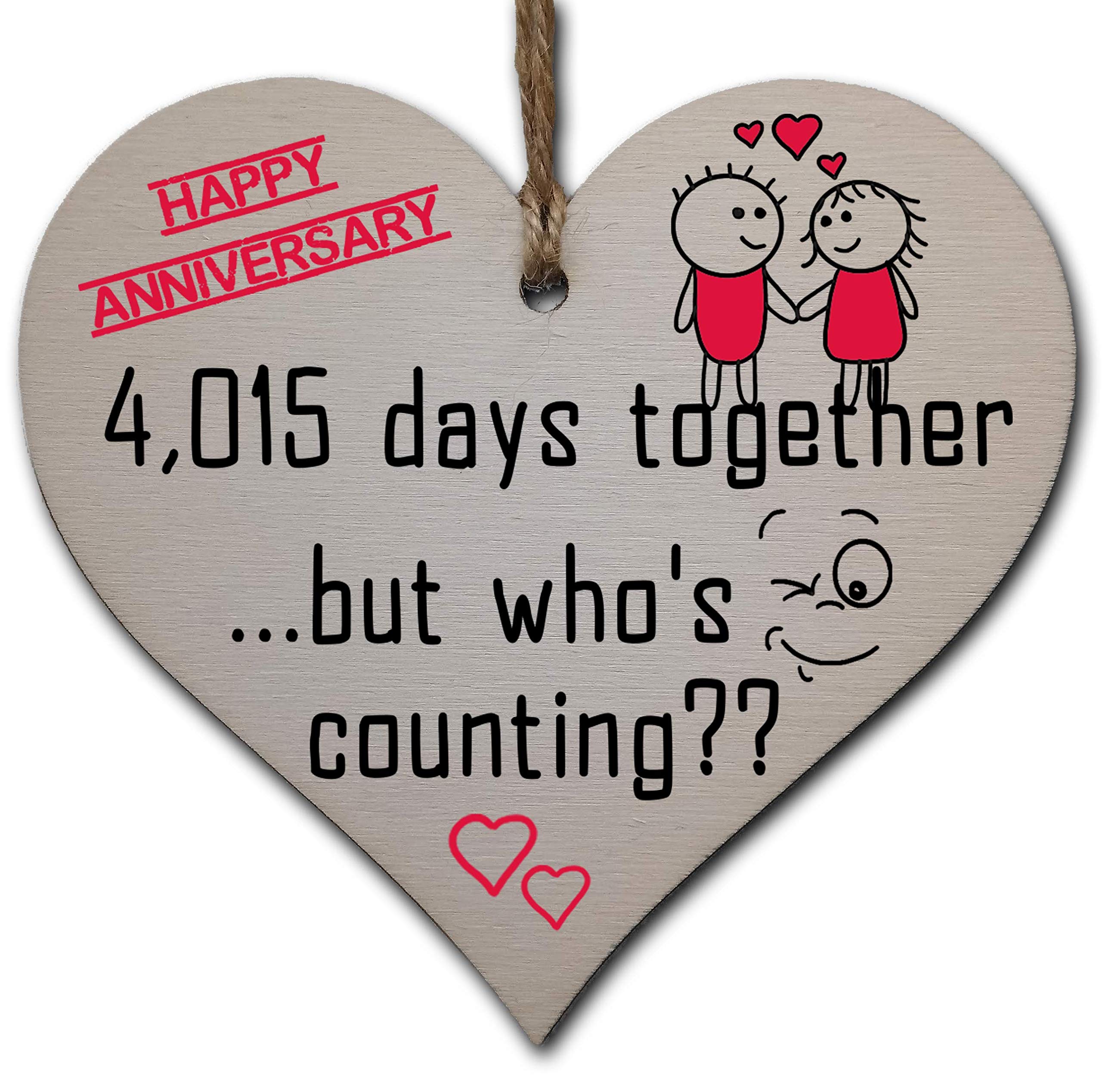Handmade Wooden Hanging Heart Plaque Gift to Celebrate 11th Wedding Anniversary Husband Wife Someone Special Keepsake