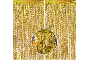 BOMSI 2 Pack Gold Fringe Curtain Backdrop Tinsel Streamers Birthday Party Decorations Photo Booth Backdrop Halloween New Year Graduation Theme Party Decorations