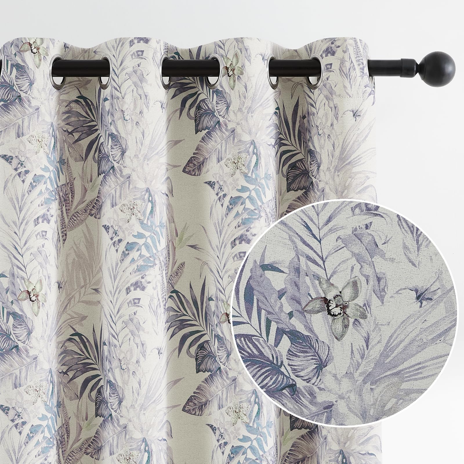 melodieux blackout floral cotton curtains 84 inches long for bedroom, vintage farmhouse country botanical grommet drapes thermal insulated living room curtains, 52 by 84 in, purple, 2 panels