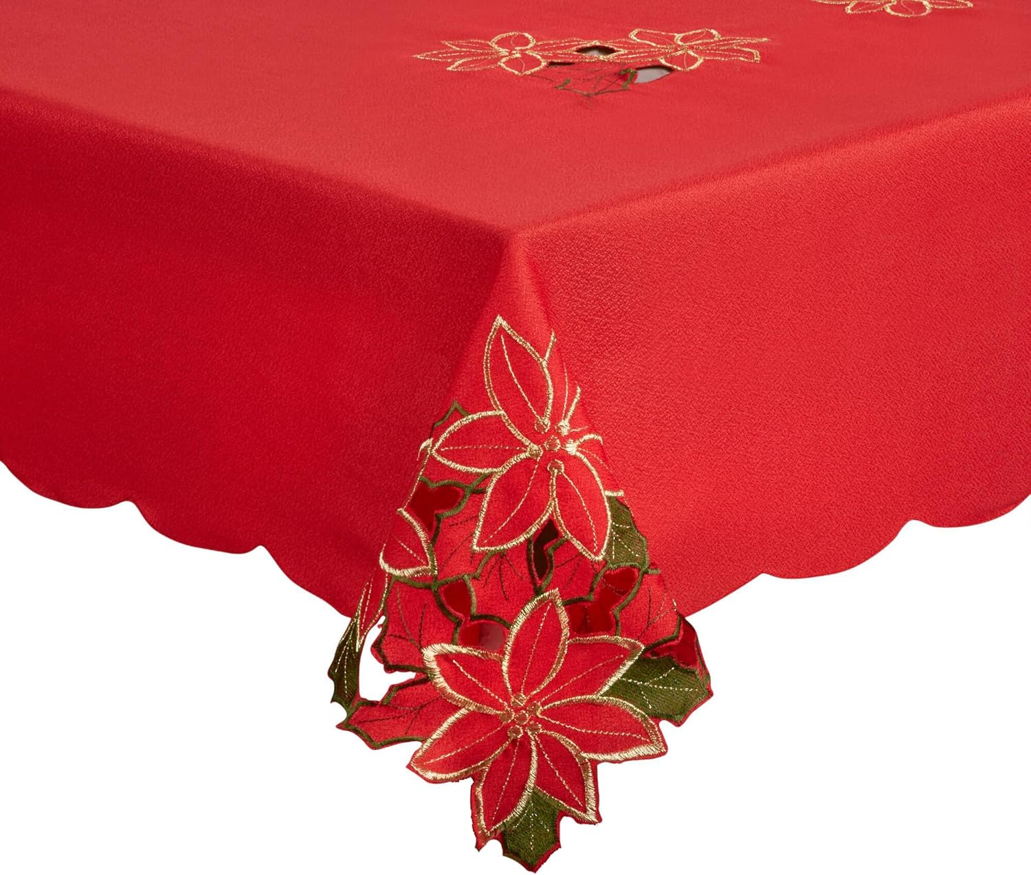 NDC Christmas Red Tablecloth with Cutwork Embroidered Tree Design (52 x