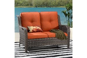 Gardenbee Patio Sofa Wicker 2-Seat Outdoor Couch with Deep Seating, High Back, Steel Frame and Olefin Cushion, Orange