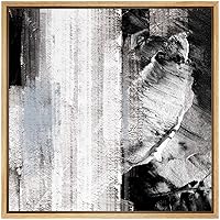 SIGNWIN Framed Canvas Wall Art Black and White Color Blocks and Strokes Abstract Brushstroke Oil Painting Minimalism Contemporary Expressive for Living Room, Bedroom, Office - 16x16 inches