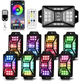 8 Pods 5 Sides Full Angle RGB Rock Lights for Trucks, App &amp; Remote Control | RGB Rock Lights Compatible with 12V UTV SUV ATV Boat Golf Cart, Waterproof Multi-Color, Led Rock Lights with Music Mode