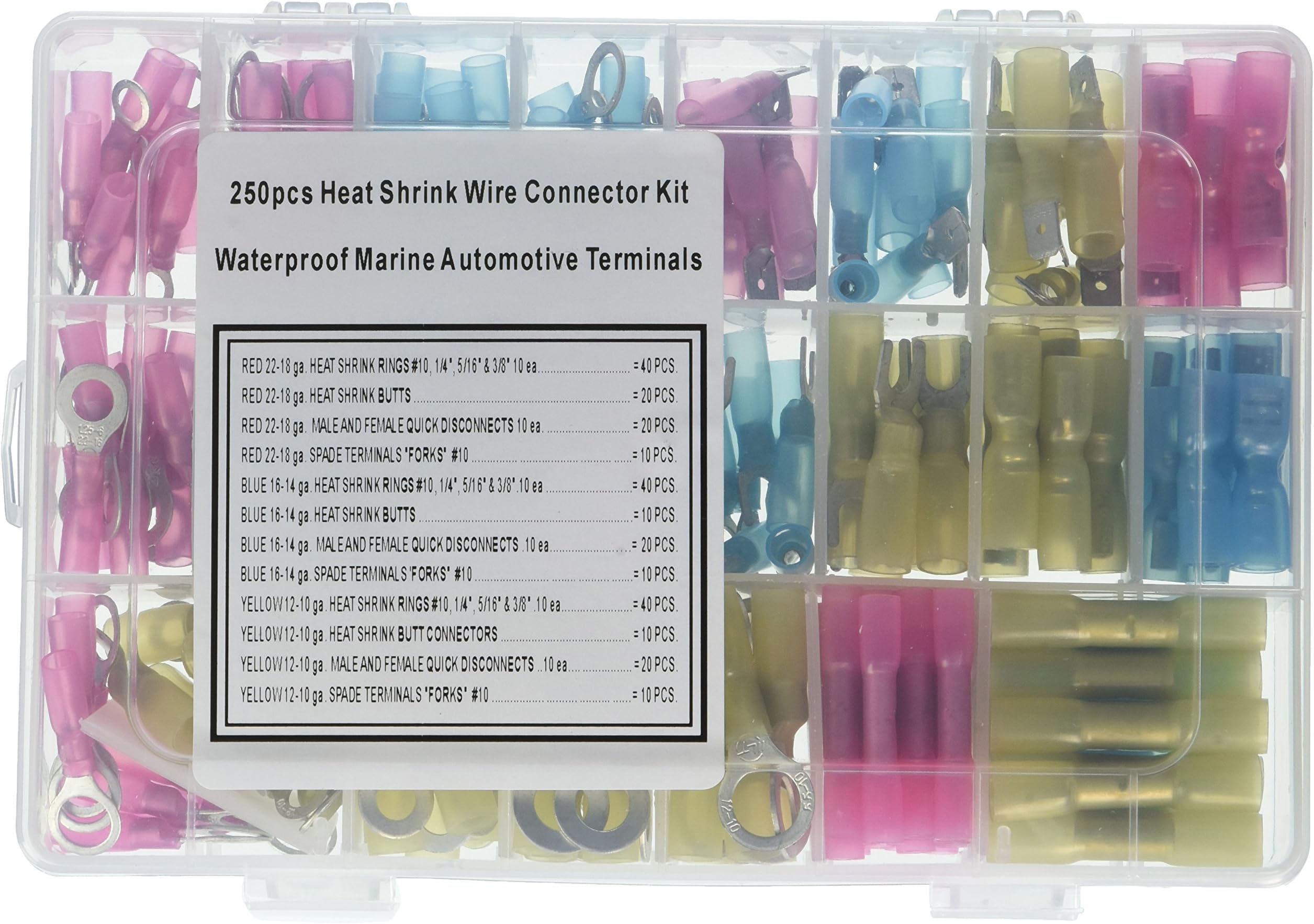 Electronix Express 250 Piece Heat Shrink Wire Connector Kit Waterproof Marine Automotive Terminals Set