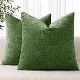 decorUhome Chenille Moss Green Spring Throw Pillow Covers 18x18 Inch Set of 2, Decorative Soft Couch Pillow Covers Solid Dyed