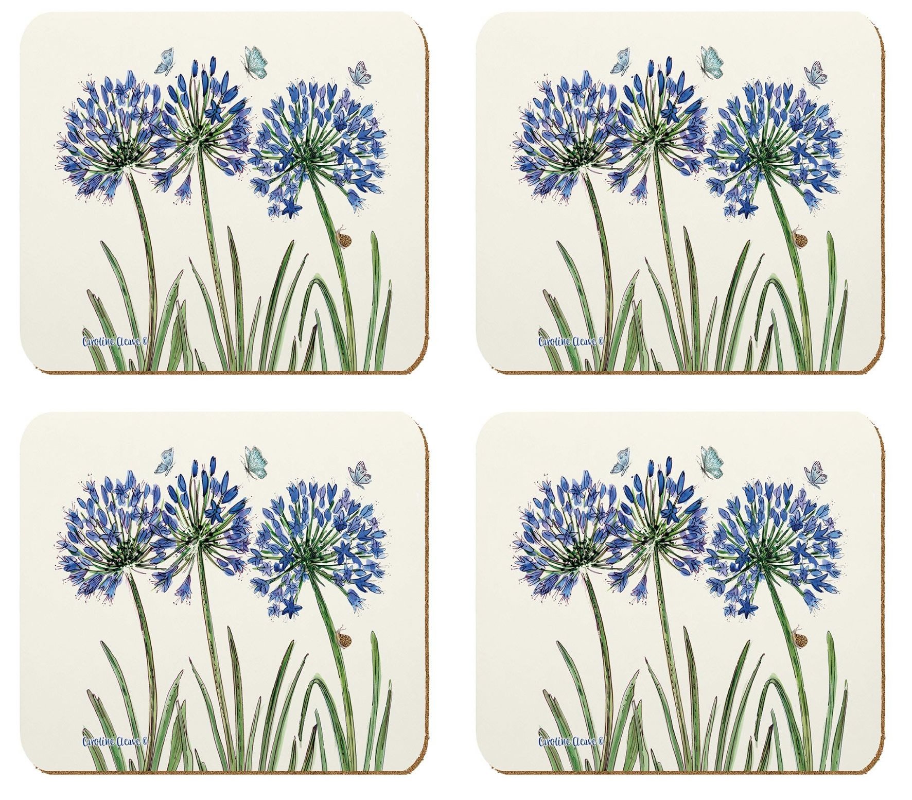 Emma Ball - "Caroline Cleave Agapanthus" Coasters - Set of 4