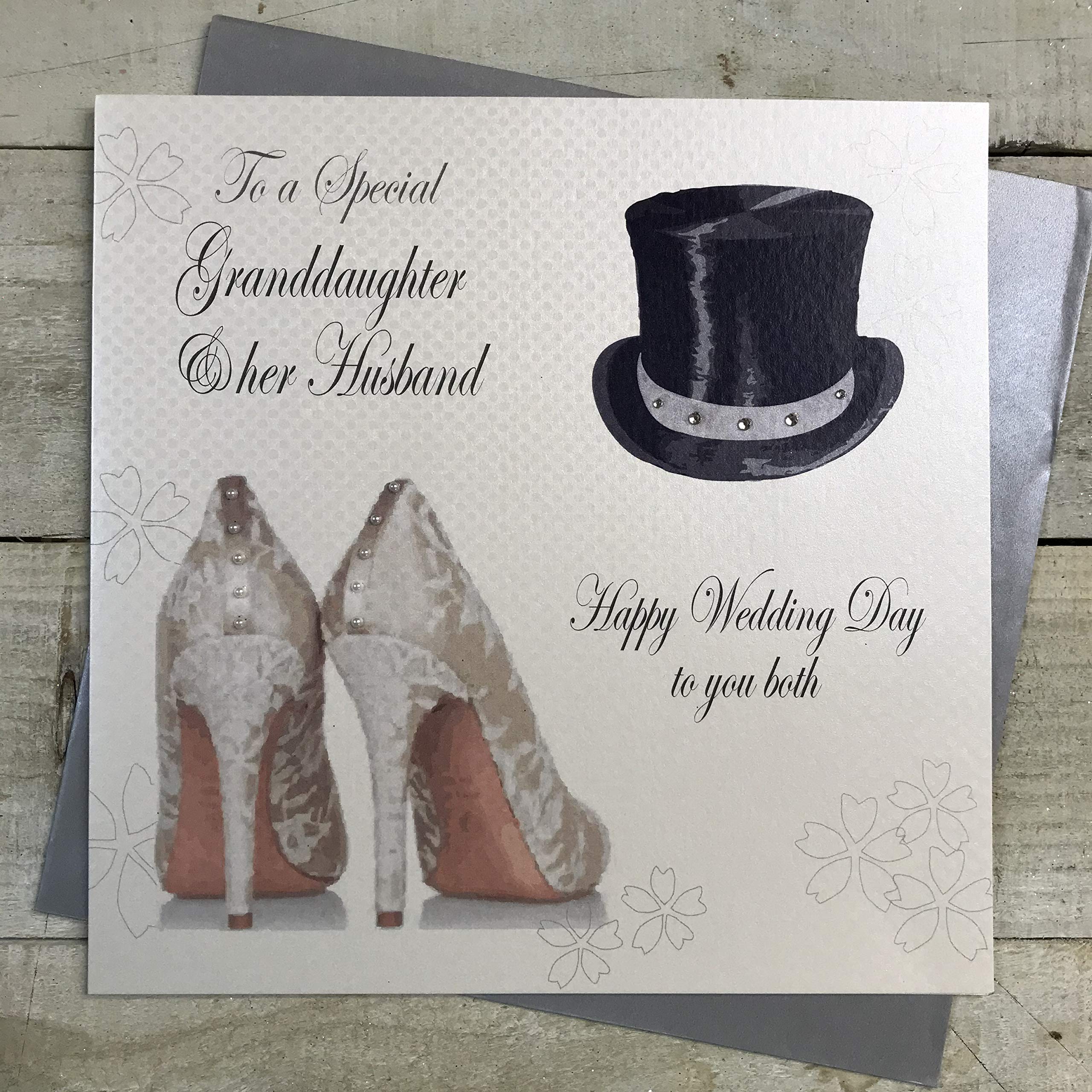 WHITE COTTON CARDS To a Special Granddaughter & her Husband Happy Day to you both Handmade Wedding Card, XPD33, 22x22cm