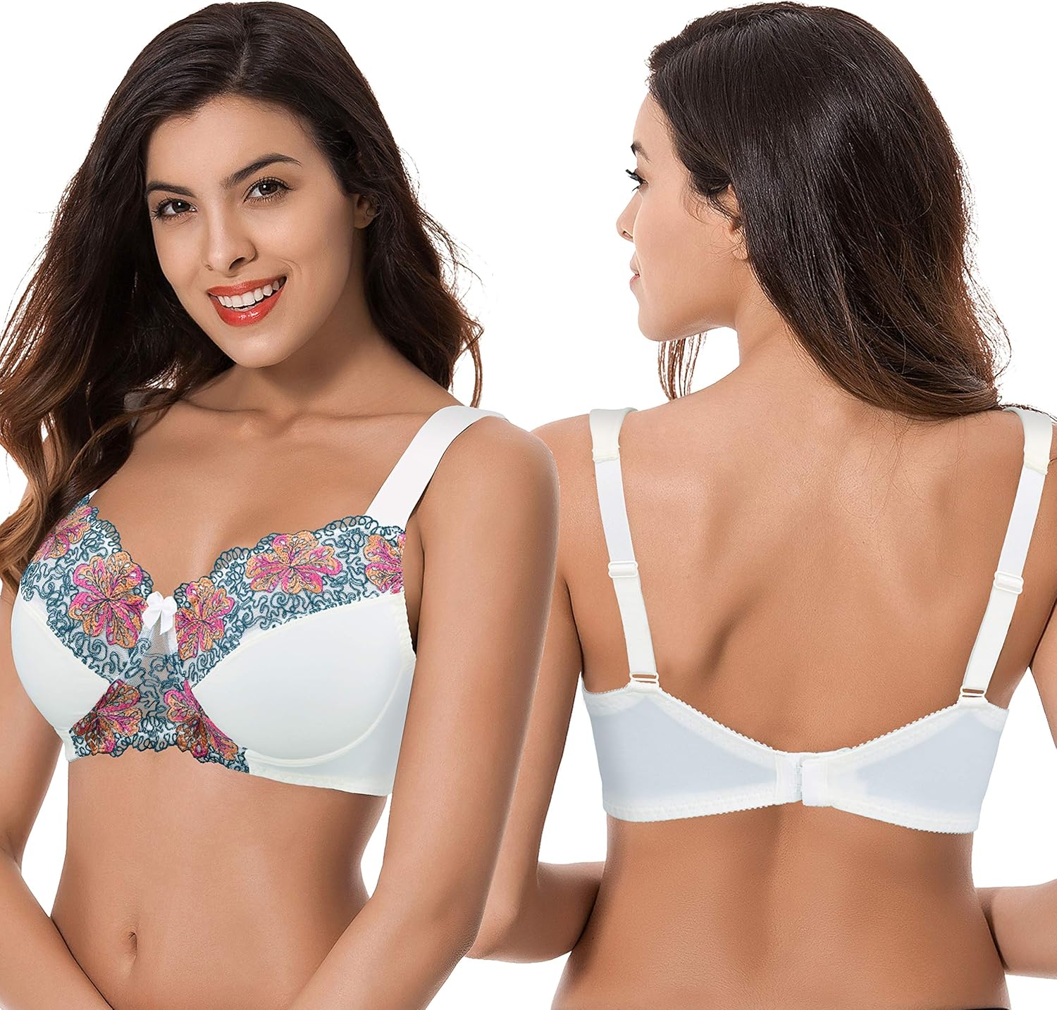 Curve Muse Women's Plus Size Minimizer Wireless Unlined Bra with Embroidery Lace at  Women’s Clothing store