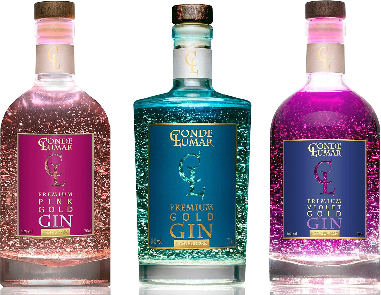 Pack 3 Gins con Oro Para Regalar - Premium Liqueur Gold 23K: Pink ...