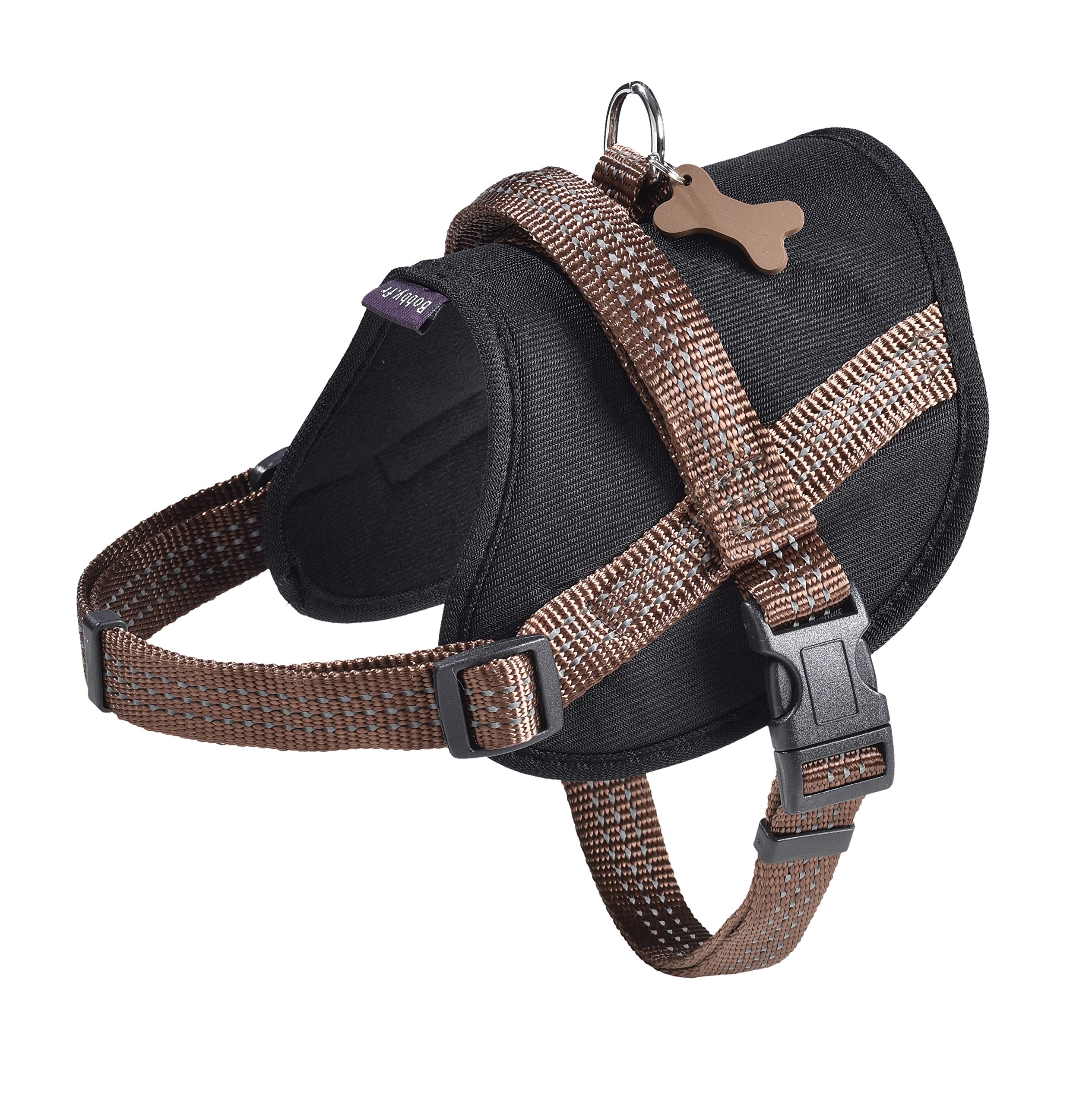 Bobby Easy Safe - Dog harness with tag, Dog harness for Medium Small Large Dogs in nylon, Safe, Comfortable, Reflective, Brown, 48-66x2 CM
