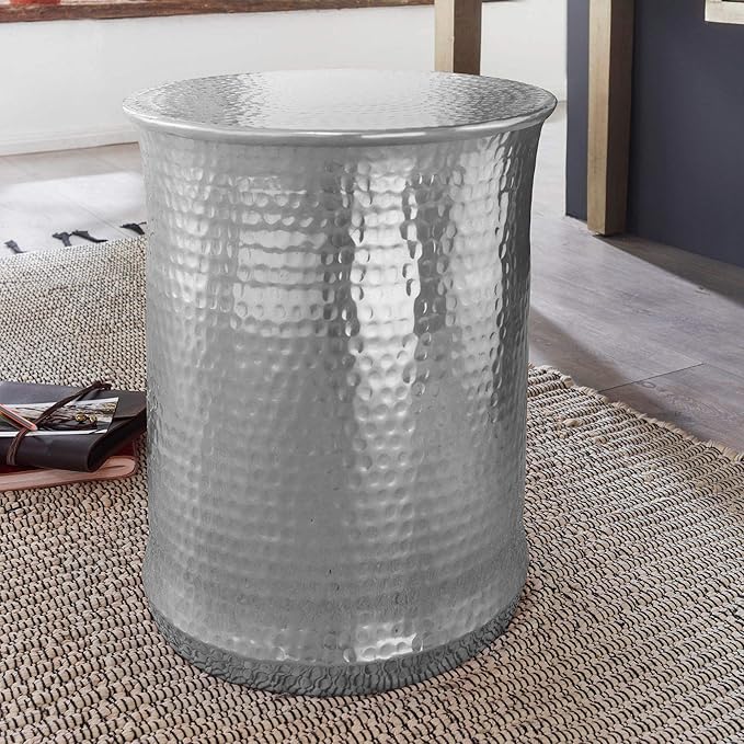 FineBuy Beistelltisch Taron 41x50x41 cm Aluminium Orientalisch Rund | Kleiner Sofatisch Metall Hammerschlag | Designer Ablage