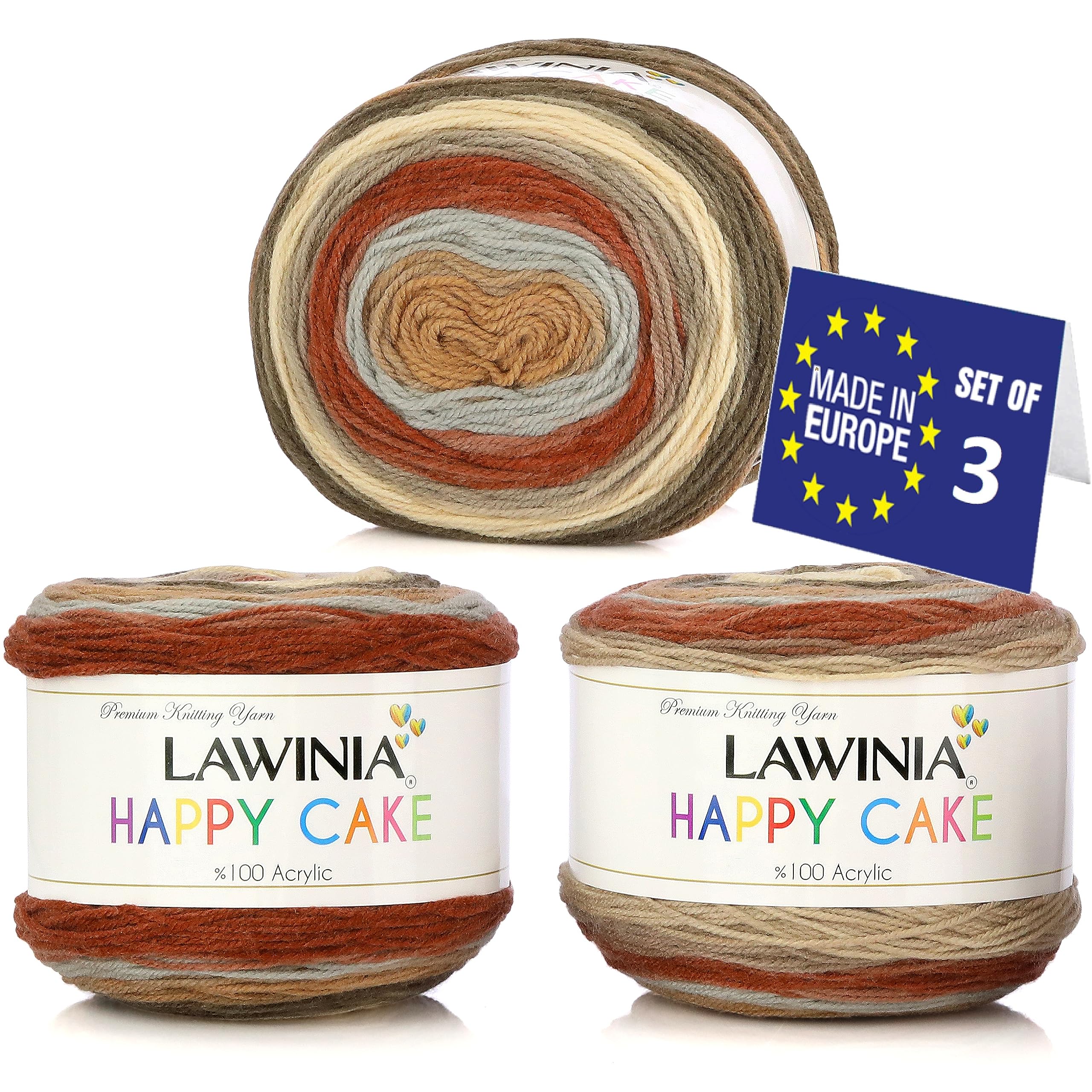 LAWINIA Happy Cake Premium Rainbow Yarn DK, Pack of 3 Each 150g - 530m Cake DK Knitting Yarn, Gradient Rainbow Wool for Knitting, Multicoloured Wool
