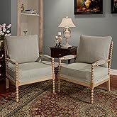 Morden Fort Linen Fabric Spindle Accent Chairs Set of 2, French Style Chairs with High Resilience Spring Cushion and Armrest 
