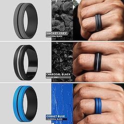ThunderFit Silicone Wedding Rings for Men, Brushed