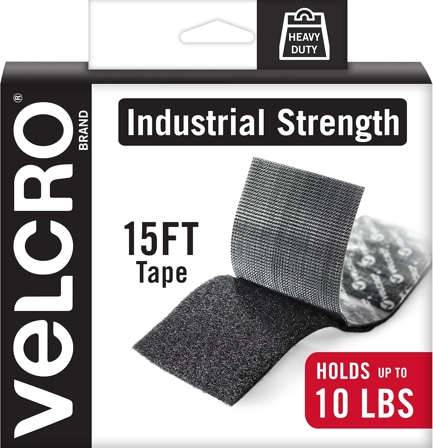 VELCRO Brand Heavy Duty Tape with Adhesive | 15 Ft x 2 In | Holds 10 lbs, Black | Industrial Strength Roll, Cut Strips to Length | Strong Hold for Indoor or Outdoor Use : Mounting Tapes : Office Products