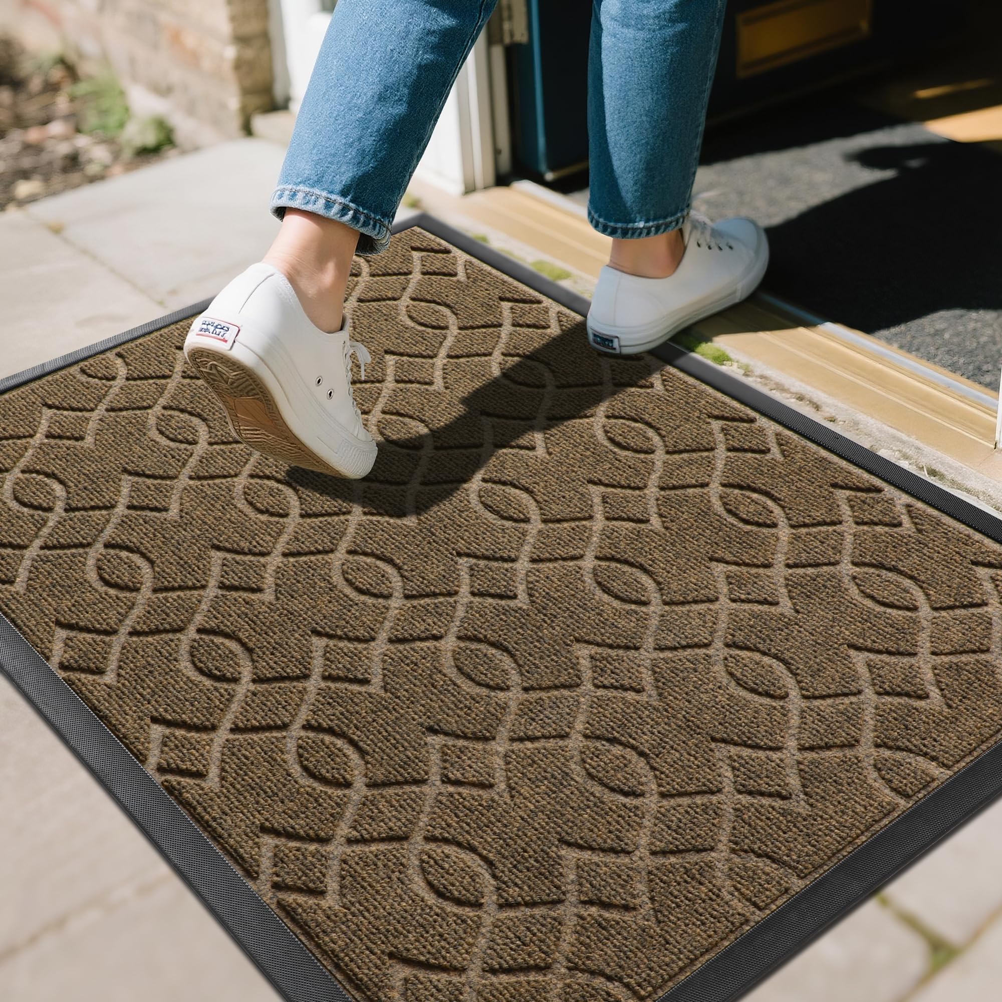 Photo 1 of Yimobra Outdoor Mats for Front Door 29.5x17, All-Season Waterproof Doormat Outdoor Entrance, Heavy Duty Non-Slip Outside Door Mat for Garage Patio Proch Entryway Indoor, Brown
