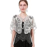 sy soul young Women 1920s Shawl Wrap Sequin Flapper shawl Cap Cover Up for evening dresses Wedding Bridal Gatsby Party