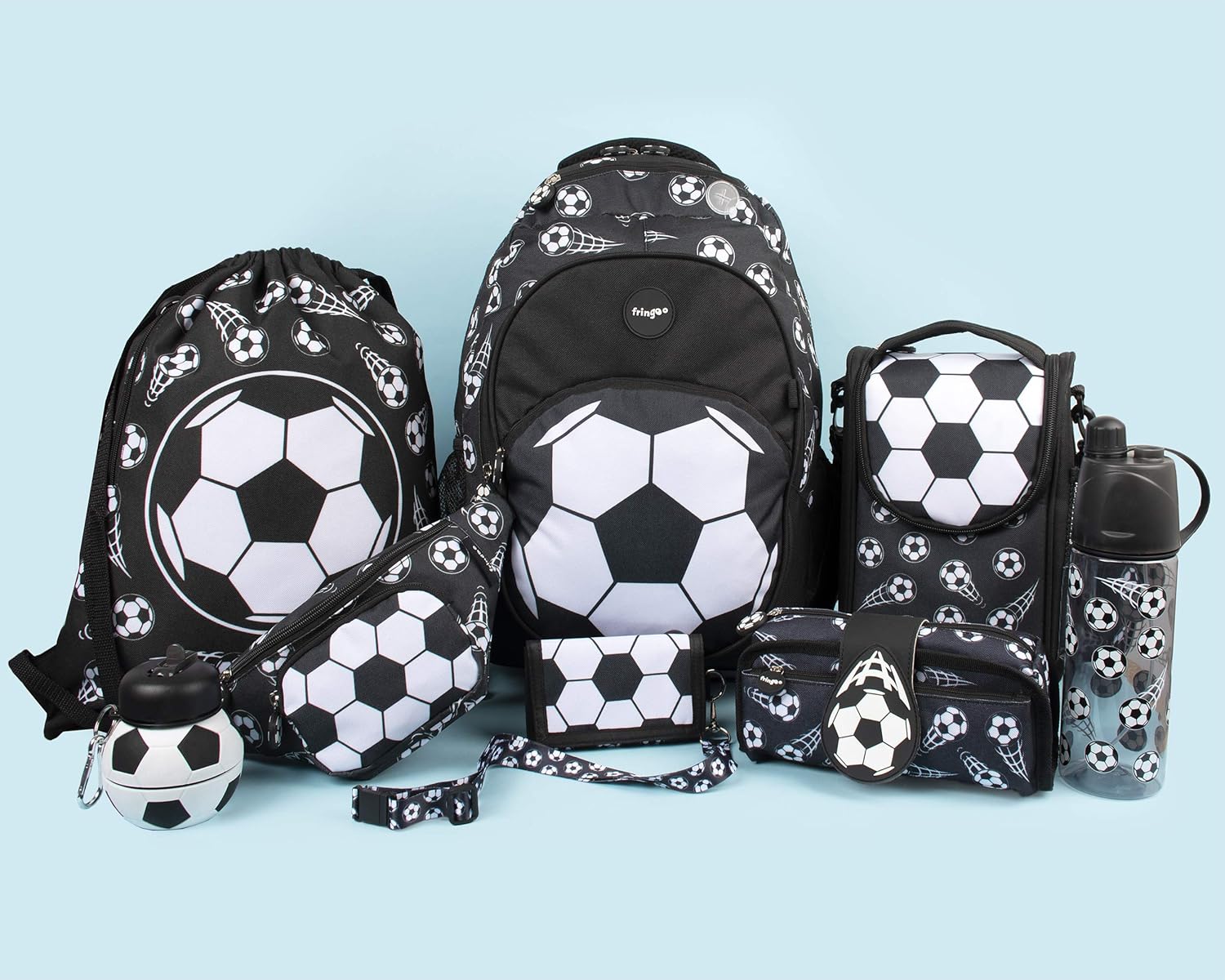 Fringoo - Silicone Patch Kids Pencil Case For Boys, Football Black, 20 x 8 x 5 cm - Image 4