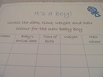 Baby Shower Game Guess The Date Time Weight And Hair Colour For A