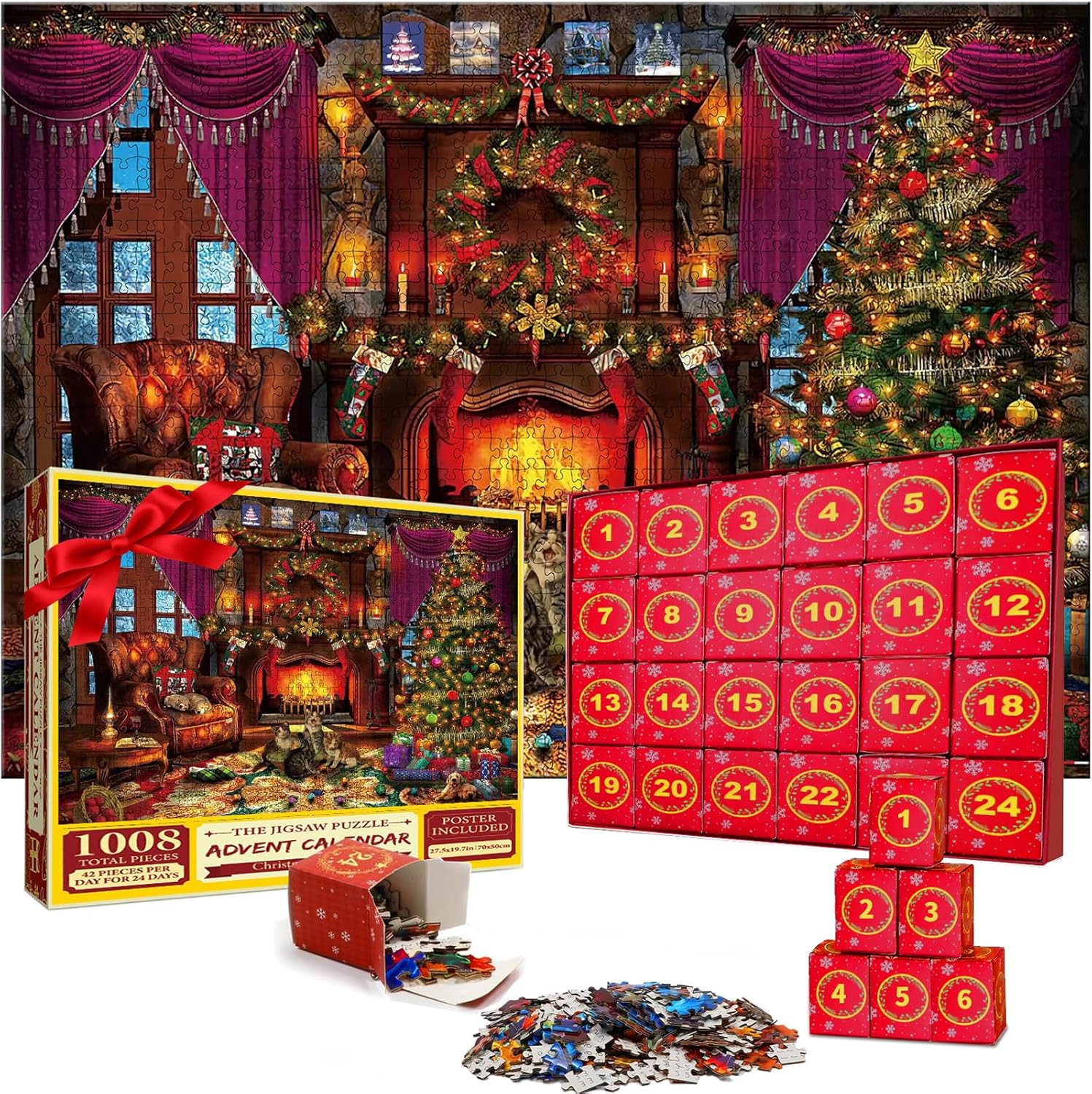 Advent Calendars - Advent Calendar 2023, Christmas Jigsaw Puzzle, Advent Puzzle 1008 Pieces for Kids Adults, 24 Days Christmas Countdown Calendar & Toy & Game, Xmas Gift for Girls Boys, Home Decoration, 24 Boxes