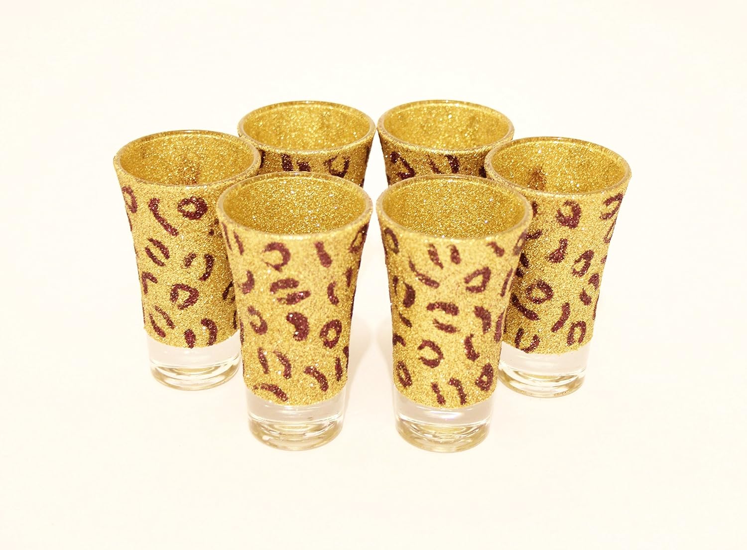 Glitter Leopard Print Shot Glass Set of 6 Gold & Brown