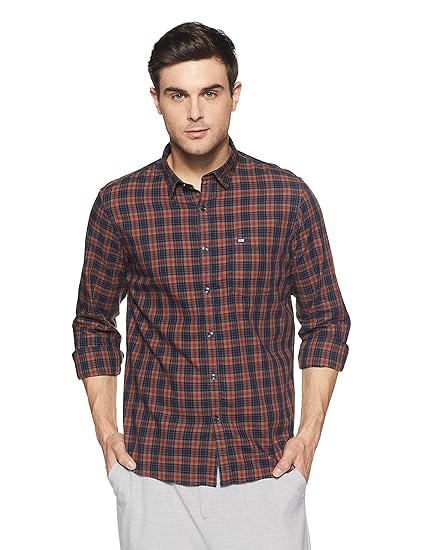 arrow sports men's checkered slim fit casual shirt