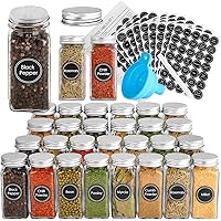 LEQEE 30 Pcs Glass Spice Jars with 396 Spice Labels,4oz Empty Square Spice Containers with Shaker Lids and Airtight…