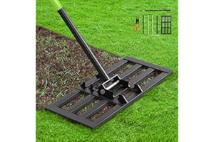 Seeutek Lawn Leveling Rake, 17” x 10” Lawn Leveler with 6.5FT Stainless Steel Handle Rakes for Lawns, 0-180° Adjustable Ground Leveler Tool for Yard, Level Soil Sand Dirt Surfaces