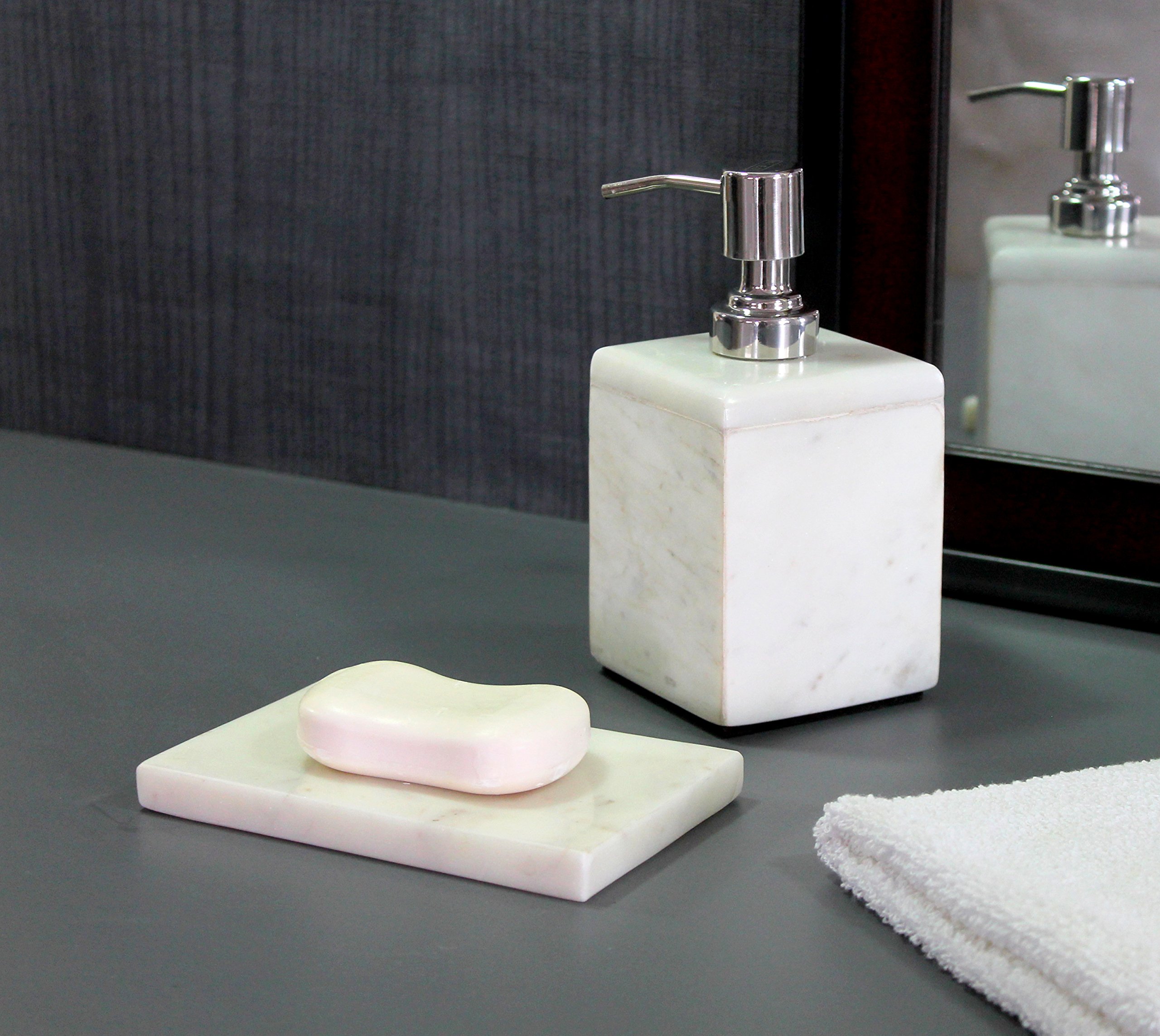 KLEO Bathroom Accessory Set made from White Stoneware - Set of 2 including Soap Dispenser and Soap Dish