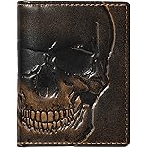 House of Jack Co. Skull Slim Card Wallet for Men, Minimalist Front Pocket, Small Bifold Card Holder, Full Grain Cowhide Leather Wallet, Black