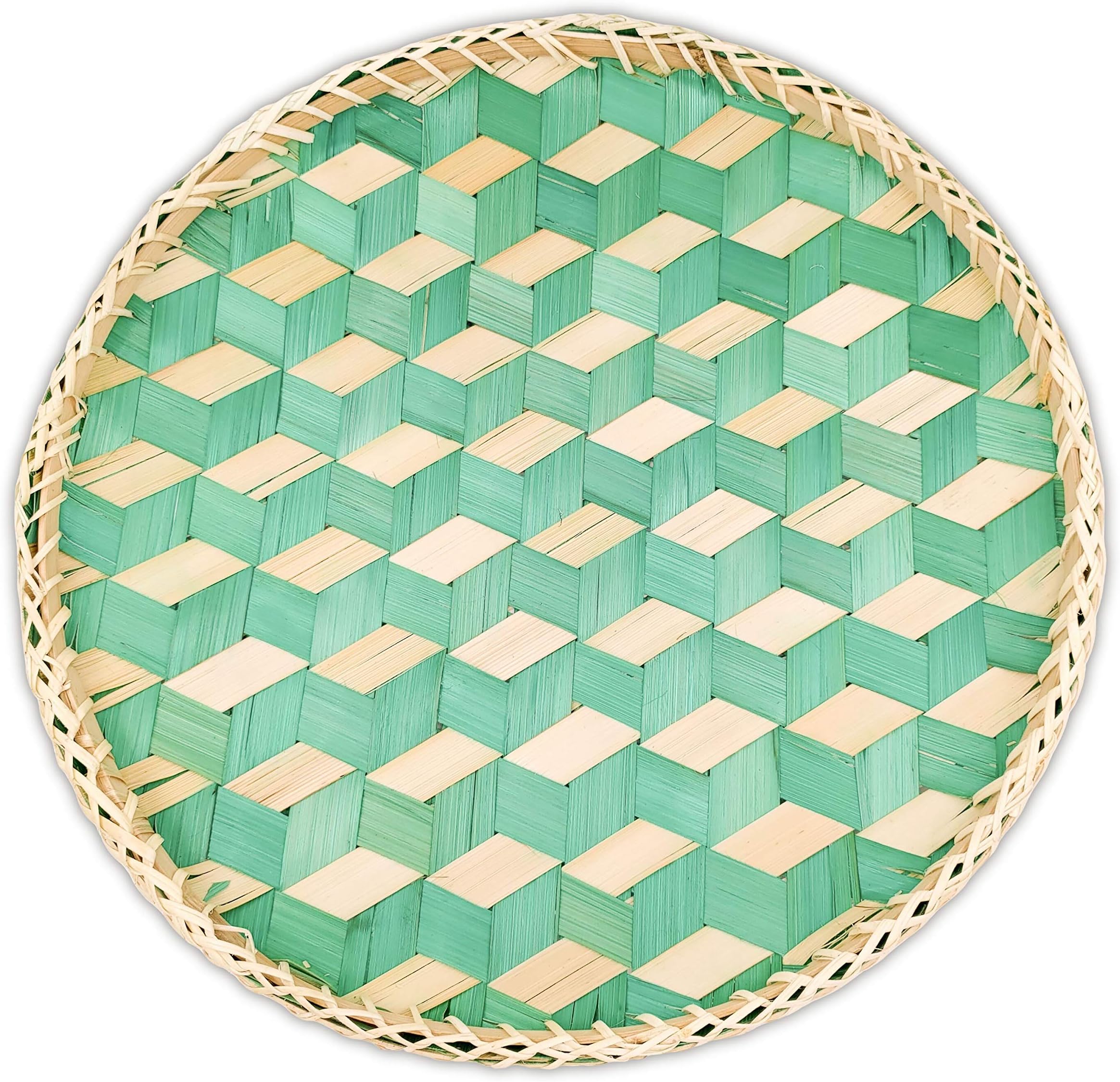 Ann Lee Design Round Serving Trays - 14.29 x 13.9 x 1.97 Inches (Pine Green Block)