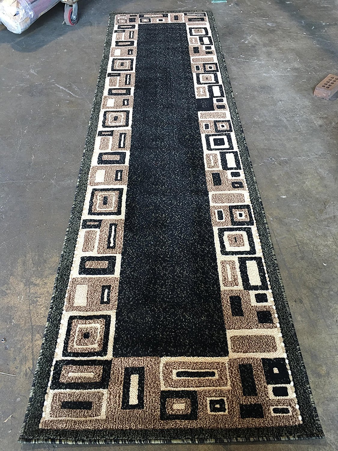 Modern Long Geometric Runner Area Rug Green Design 3627 (32 inch X 15