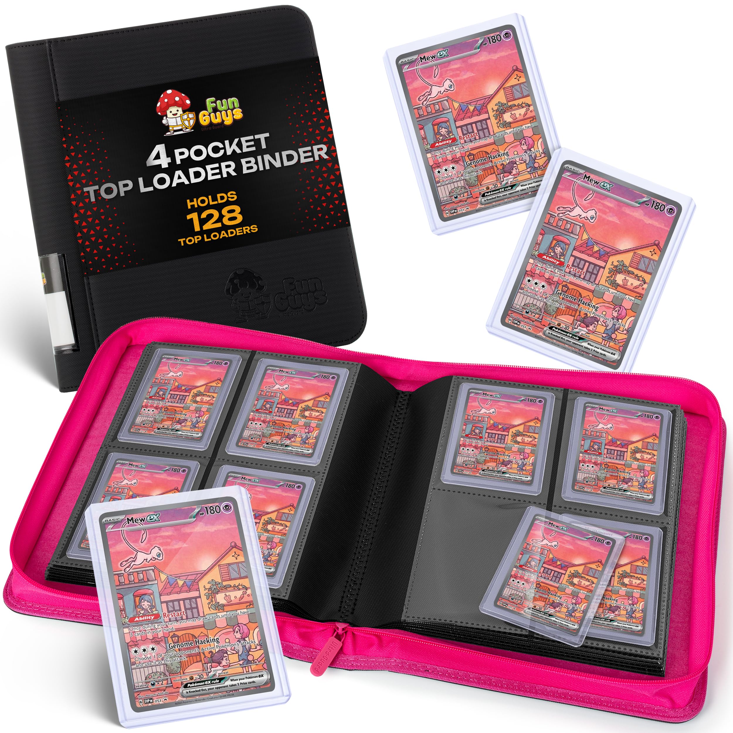 FunGuys Toploader Binder – 4 Pocket Trading Card Binder for 128 Top Loaders, Pokemon Card Binder, MTG, Yugioh, Sports Cards, TCG Storage Album, Zipper Card Collector Folder — image 1