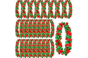 Tlswshsy 24 Pcs Christmas Leis, Red and Green Hawaiian Flower Necklace, Tropical Luau Leis for Christmas Cosplay Beach Wedding Carnival Themed Party Decorations