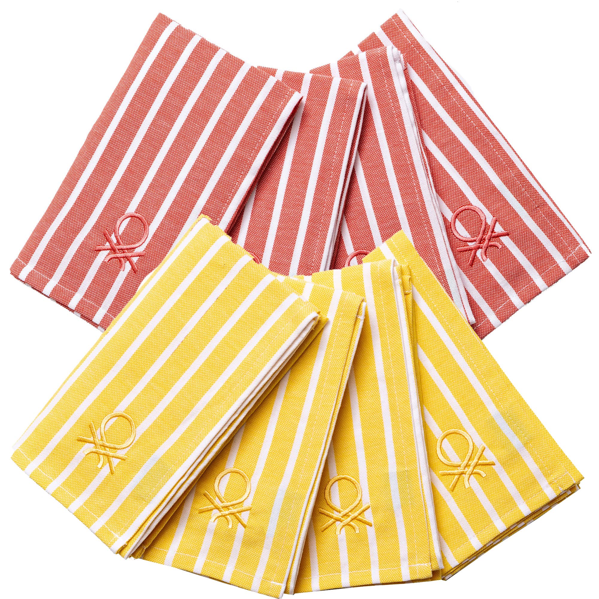 UNITED COLORS OF BENETTON. Pack of 8 Tea Towels 50 x 70 cm 170 GSM 100% Cotton Red and Yellow, 50x70 c/u