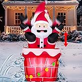 JOYIN 5 FT Tall Animated Christmas Inflatable Santa Outdoor Decorations, Christmas Blow Ups Santa Inflatable on Chimney for Yard, Blow Up Xmas Decor Outdoor with LEDs for Outside Lawn Garden Decor