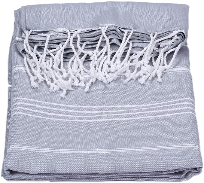 Hamamtuch Pestemal Baumwoll-Saunatuch, Strand-Tuch mit Fransen, dünn, saugstark, 100% Baumwolle, Farbe:Silbergrau;Größe:Decke