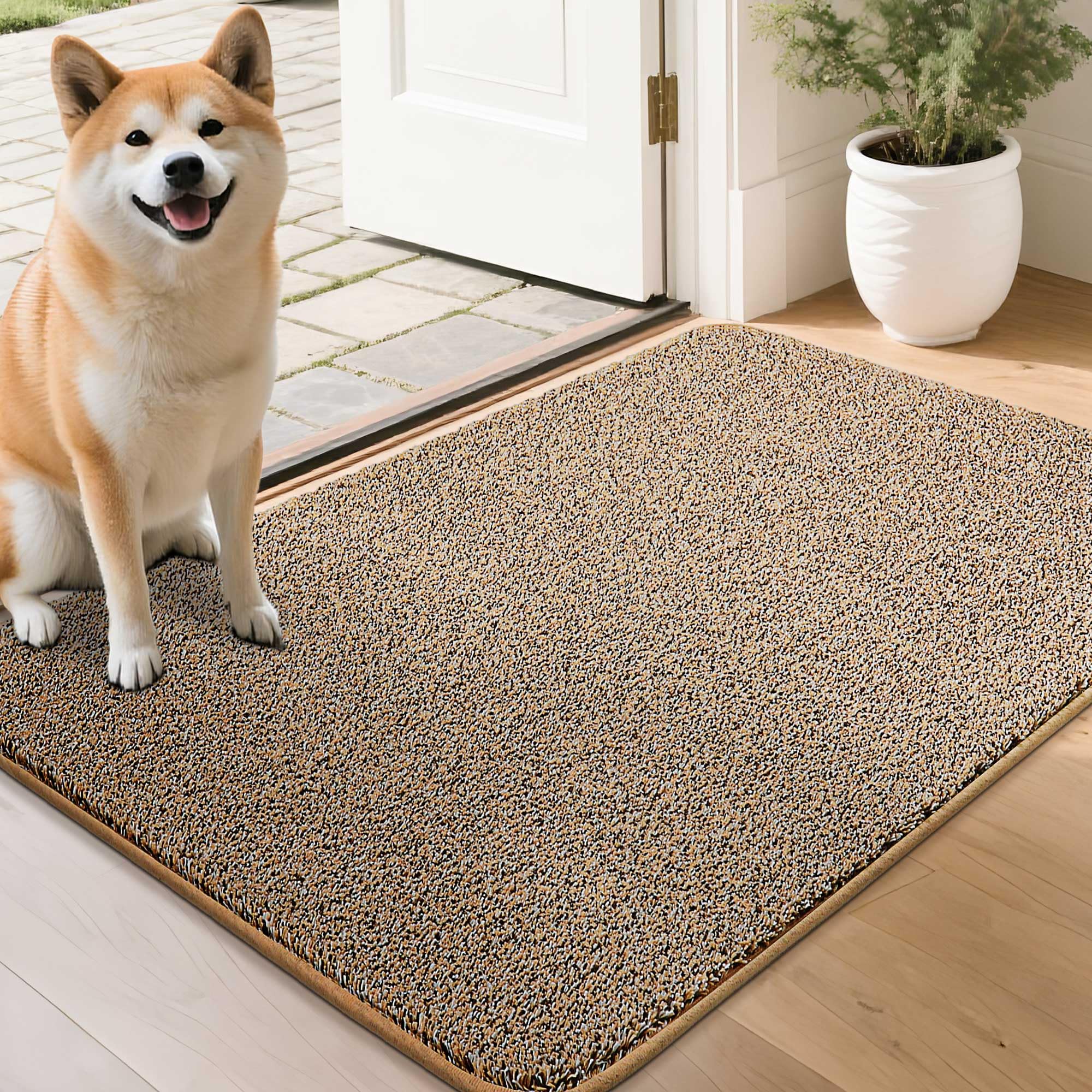 COSY HOMEER Nonslip Door Mats Indoor, 50x80cm Washable Dirt Trapper Welcome Front Doormat for Entryway Room Hallway, Absorbent Indoor Floor Mat for Muddy Shoes & Pets and Dogs, Beige