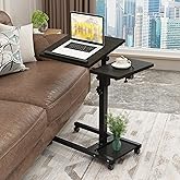 LINGMI Mobile Height Adjustable Laptop Desk with Mouse Pad, Portable Laptop Desk Rolling Tiltable Table with Small Side Table for Couch,Rolling Computer Stand