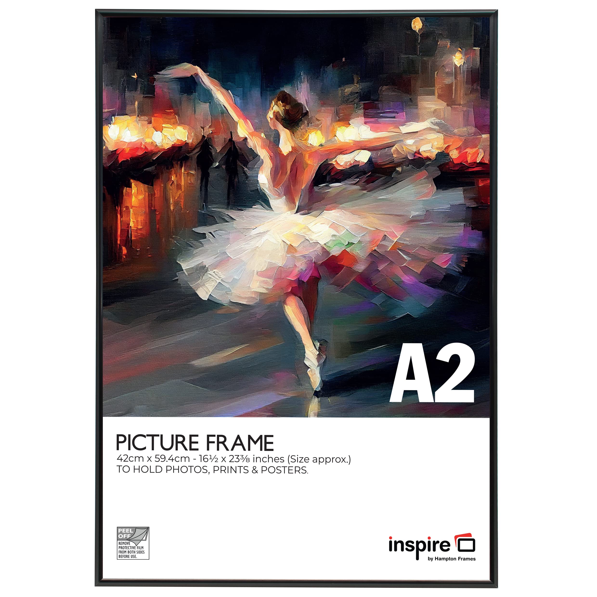 Inspire By Hampton ALUMINIUM A2 (42x59cm) Black Poster Certificate Frame Acrylic (Non-Glass) IBHPAAFA2BBLKX-PK1