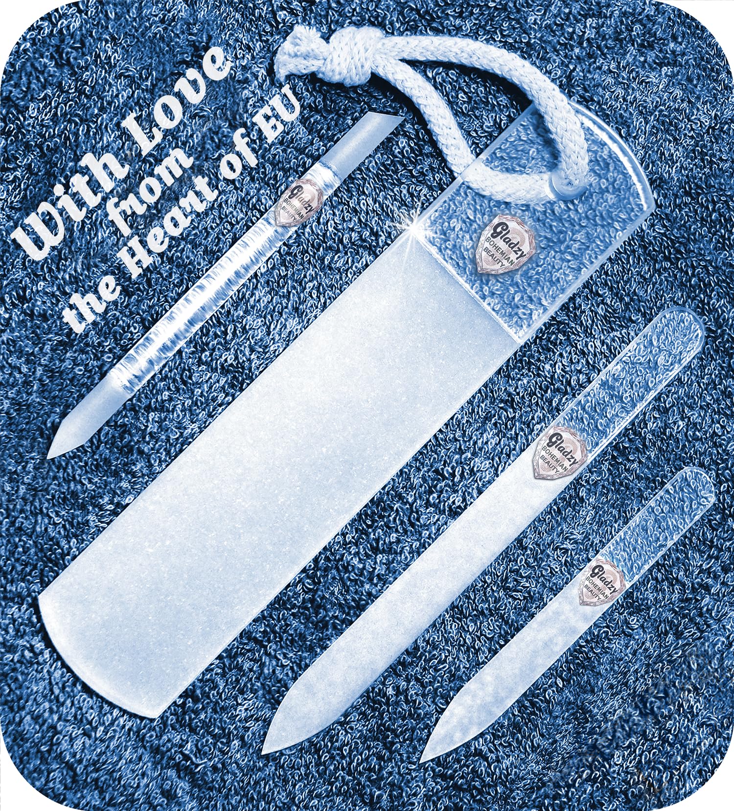 Genuine Czech Glass Nail File Set - Callus Remover Foot Rasp, Precision Filing Cuticle Pusher, Double Sided Etched Different Grit Surface, Manicure & Pedicure, Professional Nail Care & Art, EU Quality